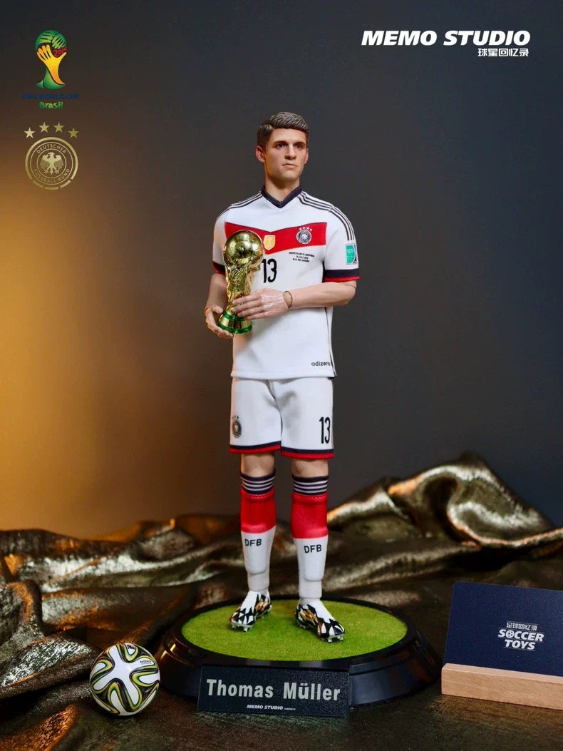 Memo Studio 1/6 Thomas Muller 2014 World Cup Custom Figure Set - full figure holding World Cup trophy
